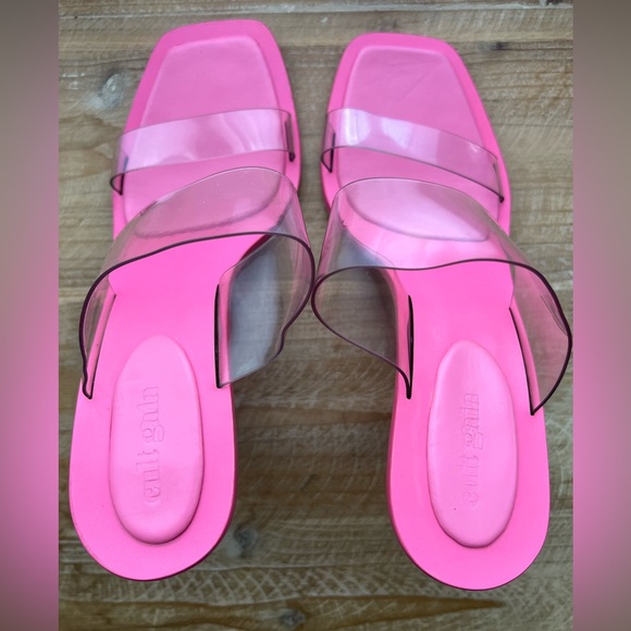 CULT GAIA Vita Vinyl Stacked Heel Mules In Blossom Pink Size 39 New - Picture 6 of 11